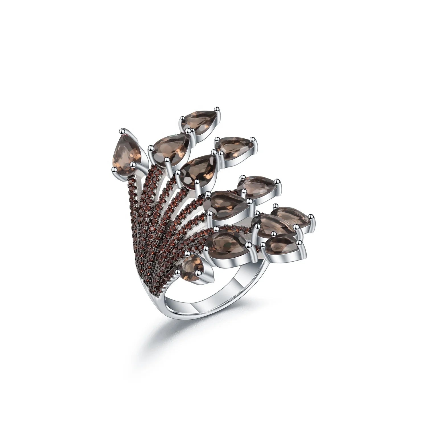 Abiding Classical Natural Smoky Quartz Gemstone Fashion 925 Sterling Silver Jewelry Rings for Women Wedding