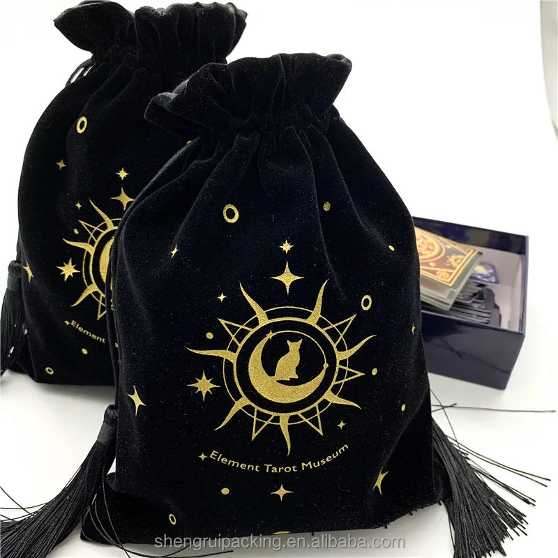 Satin Lined Velvet Tarot Drawstring Bag With Gold Foil Tassel Drawstring Velvet Bags