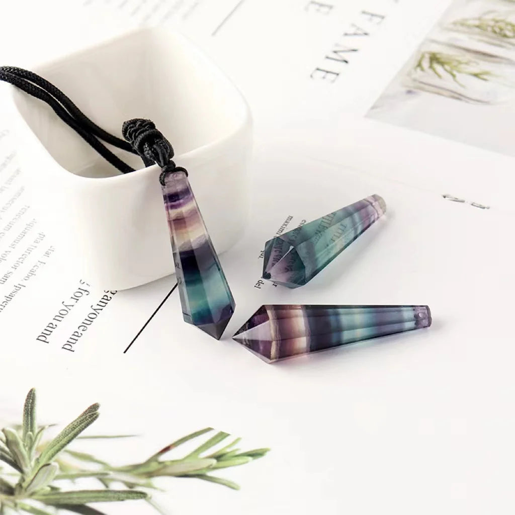 Wholesale Reiki Natural Gemstone Hexagonal Drop Shape rainbow Fluorite Crystal Pendant for Gift