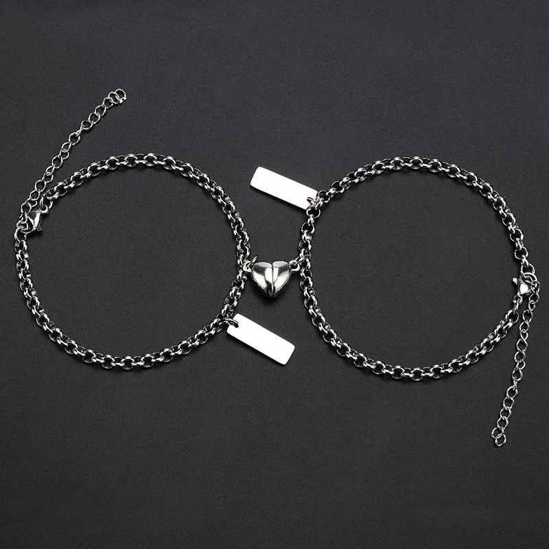 NK Chain Personalized Engraved Bracelet Heart Love 316L Charm Magnetic Stainless Steel Couple Bracelet