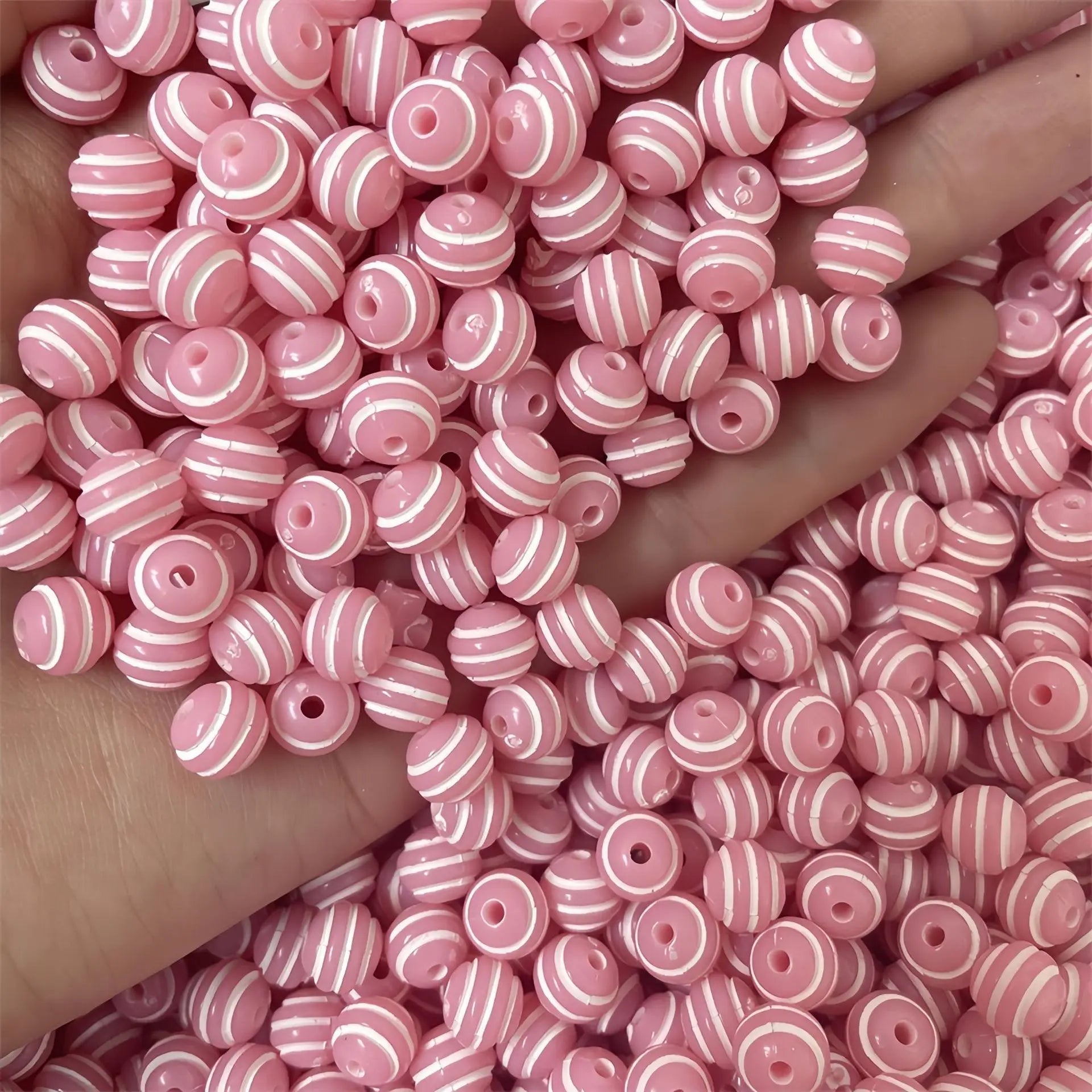 50pcs 8mm Acrylic Stripe Round Beads Candy Color DIY Accessories