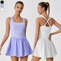 New Sports Skirt Set Quick Dry Tennis Dress Beauty Cross Back Fitness One-piece Tennis Golf Skirt for Women