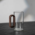 Personalized Classic Glassware Clear Drinking Glasses Heat Resistant High Borosilicate Glass Coffee Mug Cup With Wood Handle