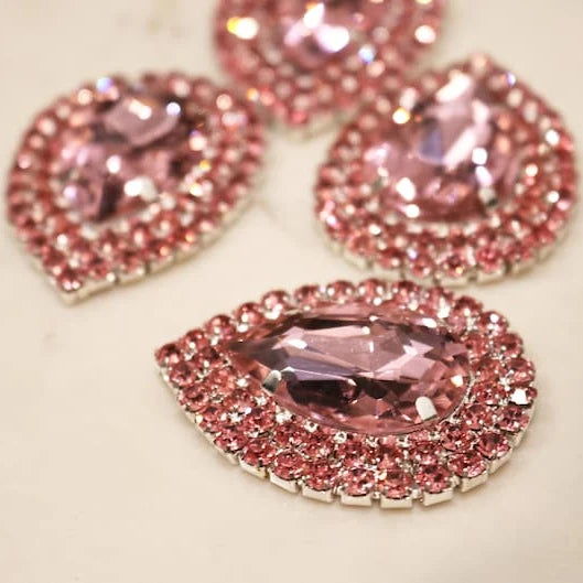 Wholesale Shiny Crystal Teardrop Buckle Sew Pink Rhinestone Applique Trim Flat Back Button for DIY Frame