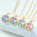 MC329 Wholesale Gold Plated Oil Painting Flower Pearl Pendant Necklace Titanium Steel Enamel Lotus Vintage Jewelry Necklace