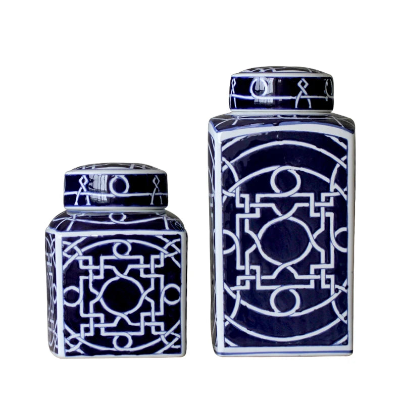 Chinese Retro Customizable Storage Home Decor Blue and White Porcelain Ceramic Canister Jar