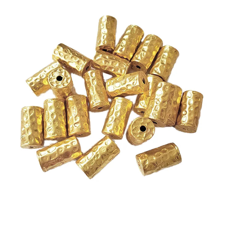 JS1349 18K Gold Plated Hammered Cylinder Spacer Beads Bulk Brass Tube Beads for DIY Jewelry Making