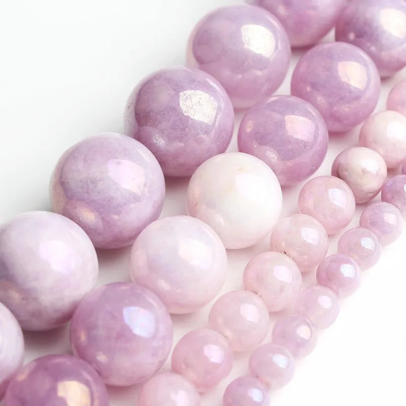 Wholesale 15 Inches Round Purple Electroplate Angelites Stone Beads for Bracelet Necklace Making