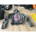 KY Grey Acid Wash Sweaters and Hoodies Ensemble Cropped Hoodie for Woman Embroidery Zipup Hoodies Straight PantsTracksuits