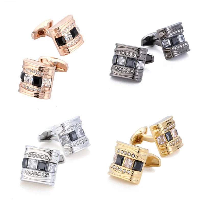 Customized French Shirt Sleeve Studs Brass Copper Plating Cufflinks Black and White Diamond Men's Business Cuff Links Buttons