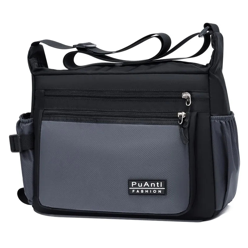 Multilayer Men's Outdoor Messenger Bag Unisex Crossbody Business Shoulder Bag with Large Capacity Water Cup Holder