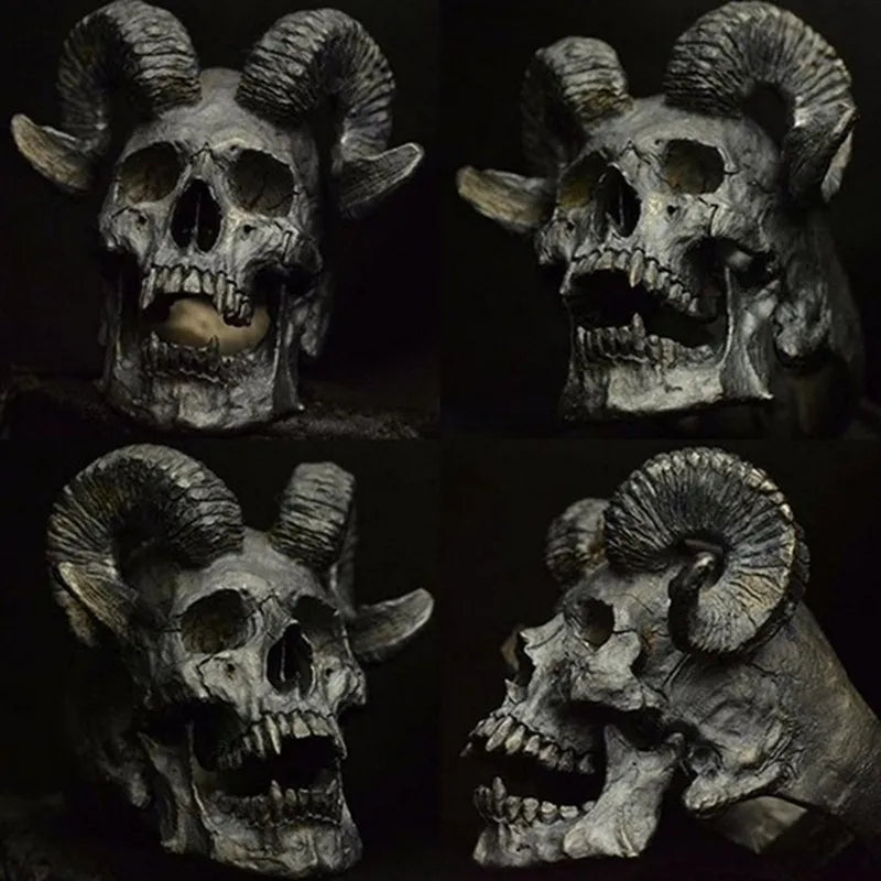 Europe Jewelry Vintage Gothic Hollow Ram Skull Ring Exaggerated Punk Retro Style Skull Men Ring