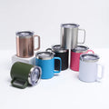 Coffee Logo Printed Stainless Steel Cup with Handle Double Wall Tumbler Travel Mug with Lid and Handle