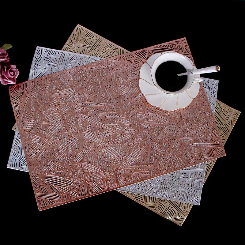 Classic Fancy Plain Design PVC Placemat Metallic Rectangular Square Mats & Pads for Household Use