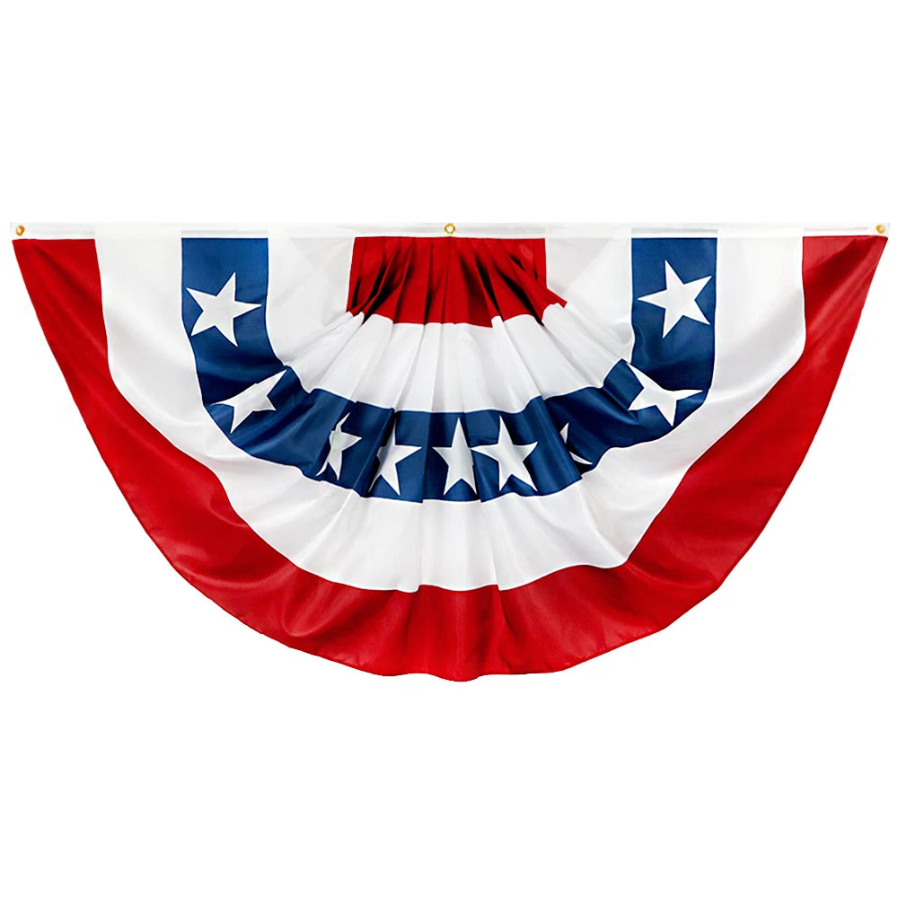 America Pleated Fan Flag 100D Polyester Fabric With Three Brass Grommets and Three Size Choose Outdoor and Indoor Decoration