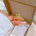 Acero Inoxidable Full Zircon Sparkling Shiny Gold Open Ring Bling Rhinestone Crystal Layers Heart Finger Ring