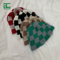 ALLCH RTS Unisex Handmade Crochet Knit Checkered Four Seasons Bucket Hat Brim Sun Protective 100% Acrylic Casual Fishing Scenes