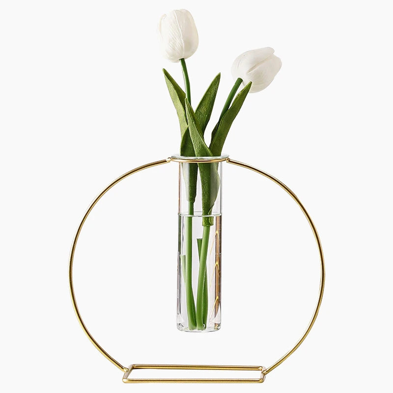 Nordic-style Simple Geometric Metal Ironwork Transparent Glass Hydroponic Vases for Dried Flower Arrangements Home Decorations