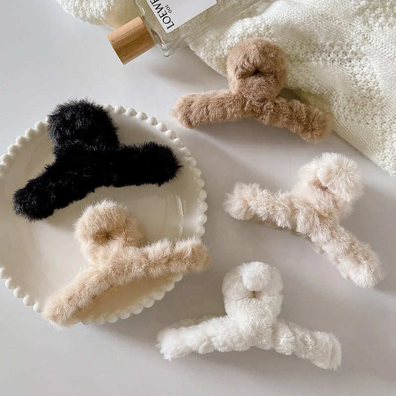Large Fluffy Faux Fur Hair Claw Clips for Women Plush Fancy Colorful Fuzzy Hair Accessories for Thick Hair