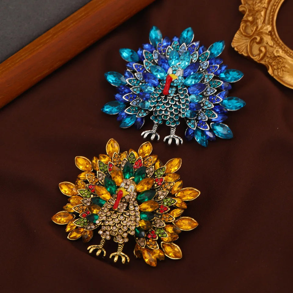 Retro European and American Turkey Brooch Creative Rhinestone Funny Animal Brooch