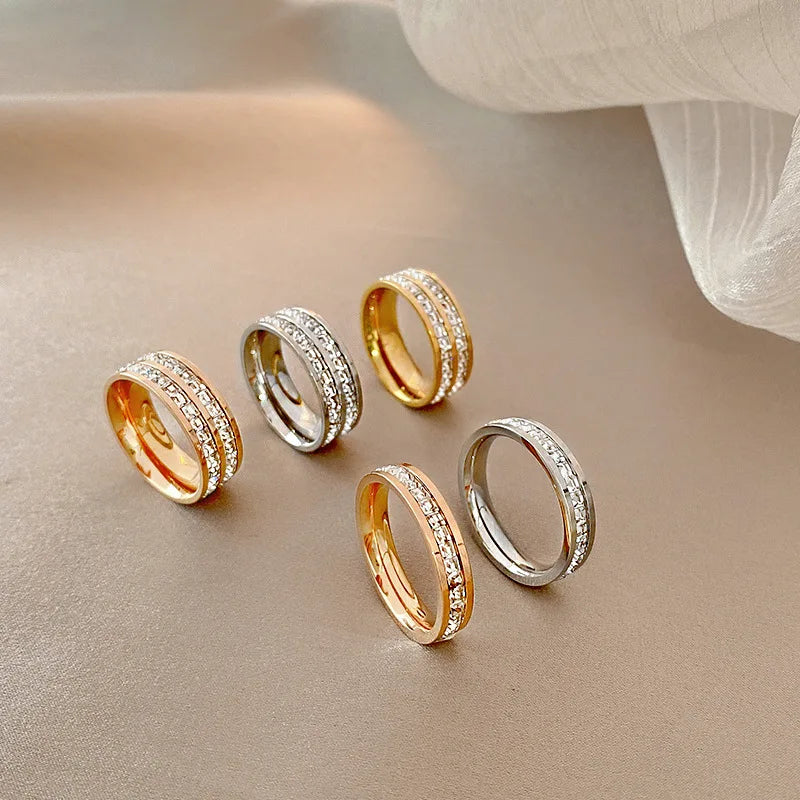 MARONEW Square Cz Cubic Zirconia Eternity Band Stainless Steel Wedding 18K Gold Plated Rings Jewelry Women