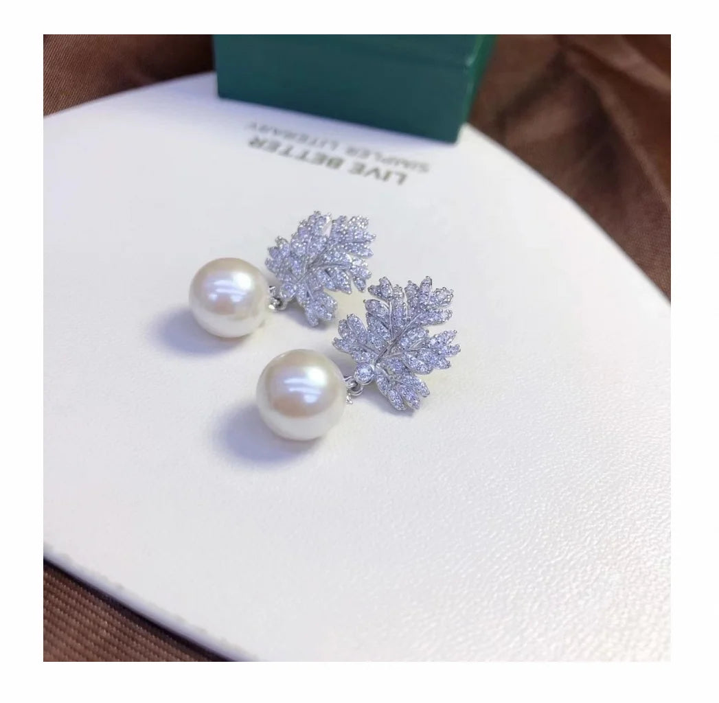 E1388 8-9mm DIY Natural Freshwater Pearl Charm Earrings Mounting Accessory 925 Sterling Silver Gold Plated  Jewelry for Women