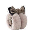 MIO New Women Foldable Earmuffs Winter Fluffy Faux Fur Ear Muffs Double Layer Bow Plaid Headband Ear Warmers Earmuffs
