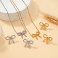 Wholesale Ladies 18K Gold Plated Stainless Steel Jewelry Custom Bowknot Knot Pendants Luxury Necklace Earrings SET for Weddings