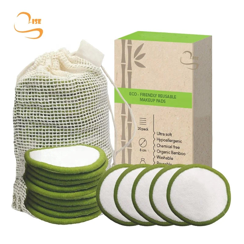 3.15" Soft Bamboo Terry Reusable Makeup Remover Pads Cotton Bag Set Facial Towel Face