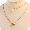 2-Tone Interlocking Statement Necklace Women 18K Gold Plated Stainless Steel Silver Gold Box Chain Two Circles Party Jewelry