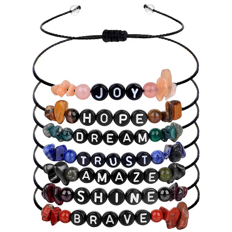 Wholesale Adjustable Braided Rope Positive Energy Bracelet Letter Beads Hope Brave Natural Yoga Healing Stones Crystal Bracelets
