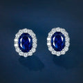 Fashion Jewelry 925 Sterling Silver Oval Vivid Royal Blue Sapphire Ruby Cute Stud Earrings for Engagement Wedding Party Gift