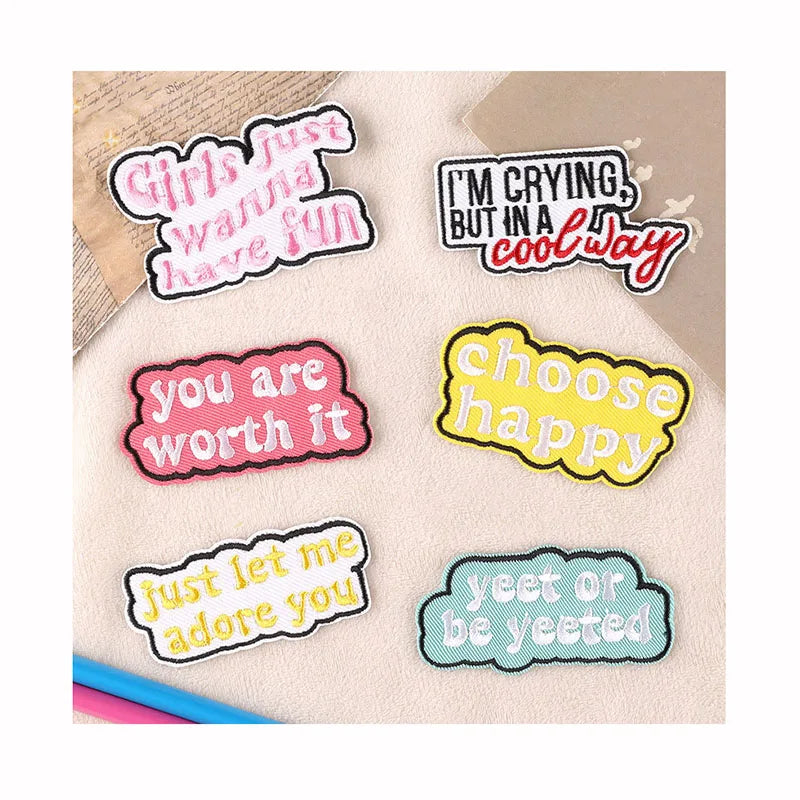 Custom Embroidered Hot Melt Adhesive Iron on Alphabet Patch for Clothing Jeans Hat Shoes Backpack Decoration Garment Patches