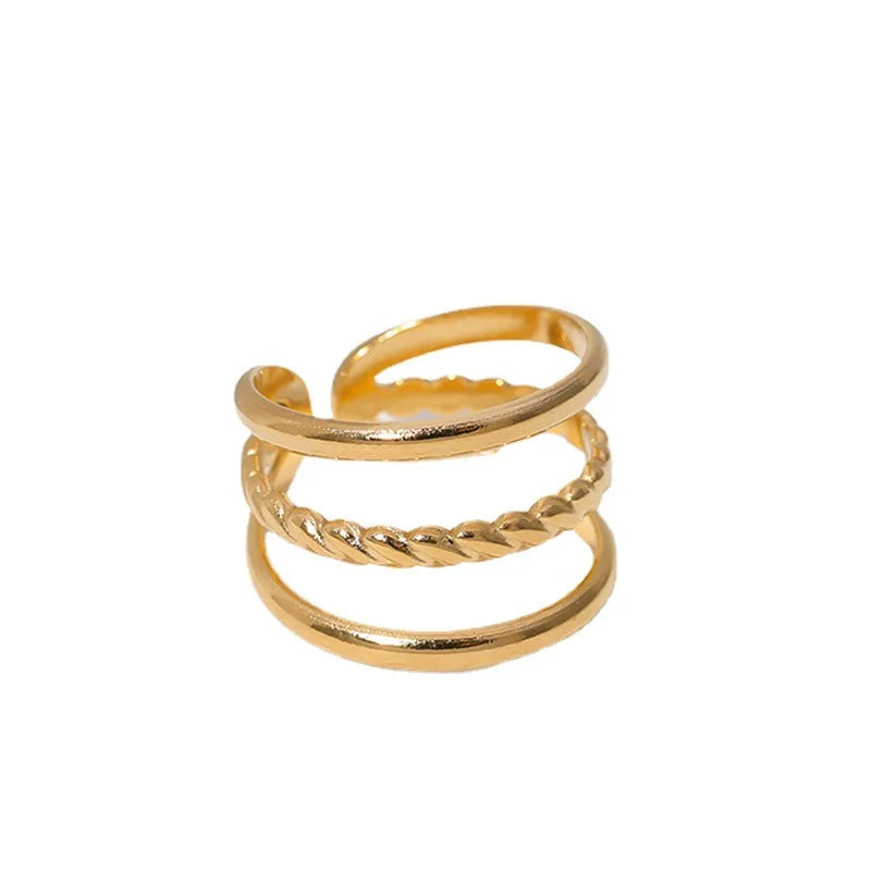 BM Non Tarnish Simple Stainless Steel Women 3 Layered Rings