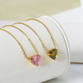 New Arrival 18K Gold Plated Heart Colorful Zircon Necklace Gift Stainless Steel Jewelry Birthstone Cubic Zircon Pendant Necklace MegaBDM
