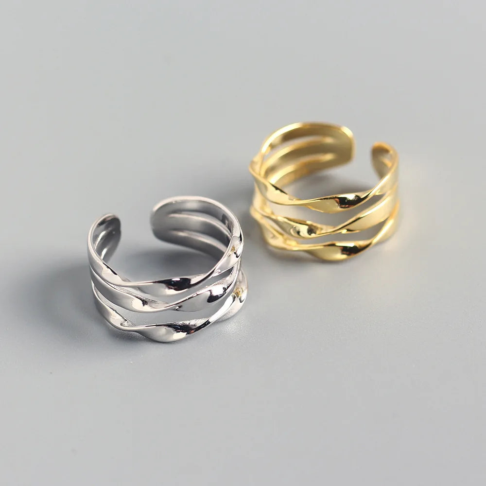 Simple Design S925 Sterling Silver 18K Gold Plating Three-layer Line Twist Pattern Ring Fine Jewelry for Women TYJ0299