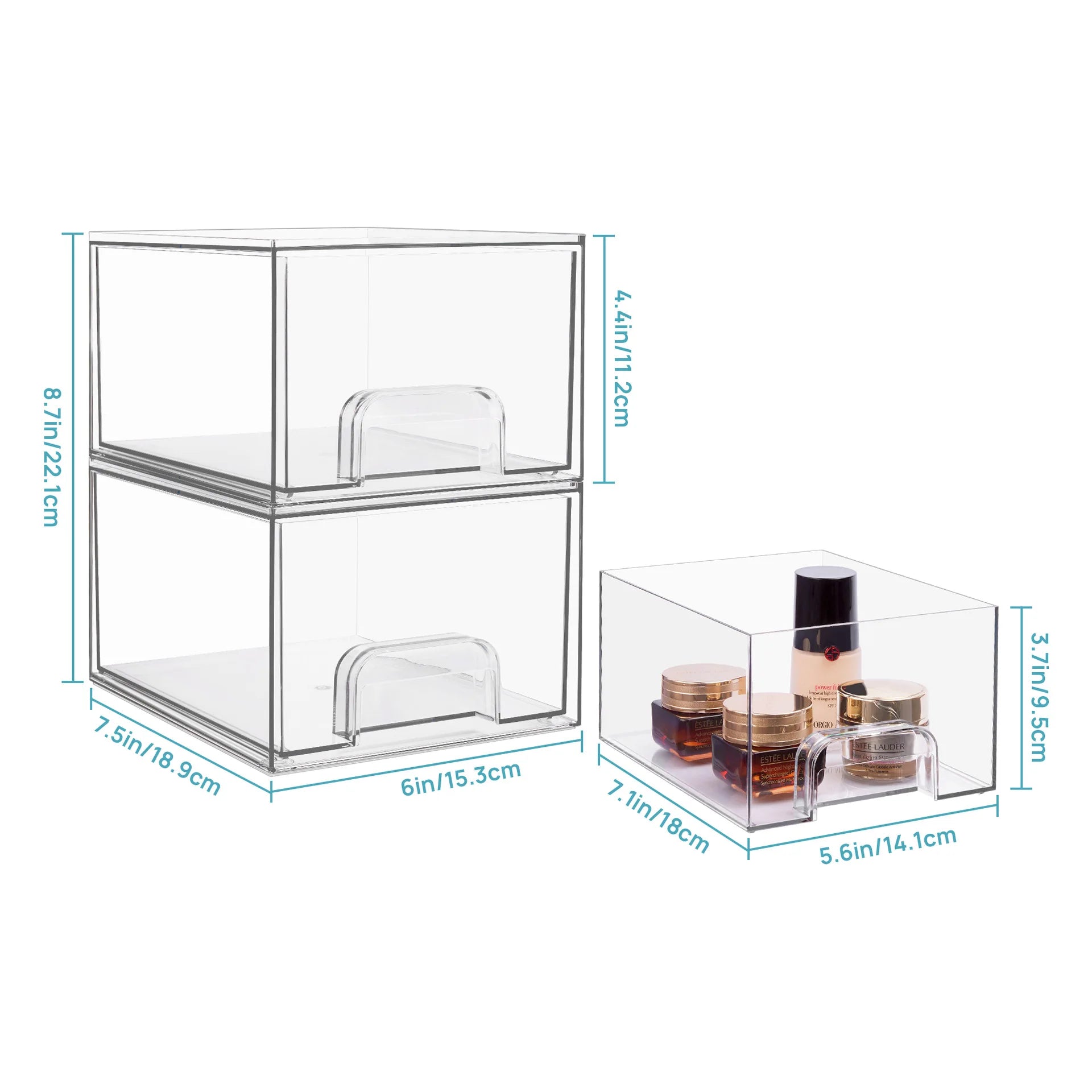 New Transparent Double-Tier Pull-Out Plastic Cosmetics Storage Box Dustproof Makeup Organizer Bedroom Standing Type
