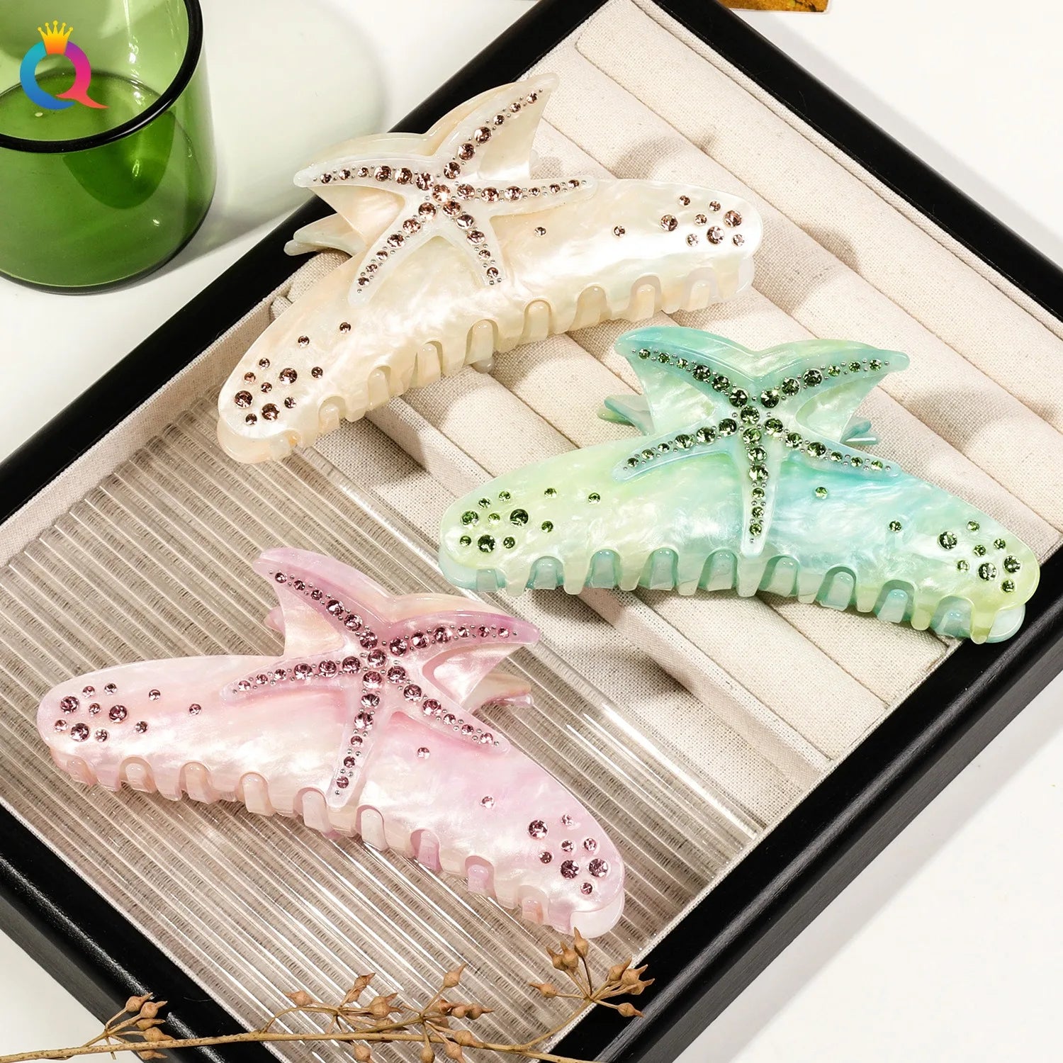 QIYUE 11.5cm Acetate Diamond-Studded Starfish Solid Color Hair Clips Phantom Three-Dimensional Temperament Large Grip Clips