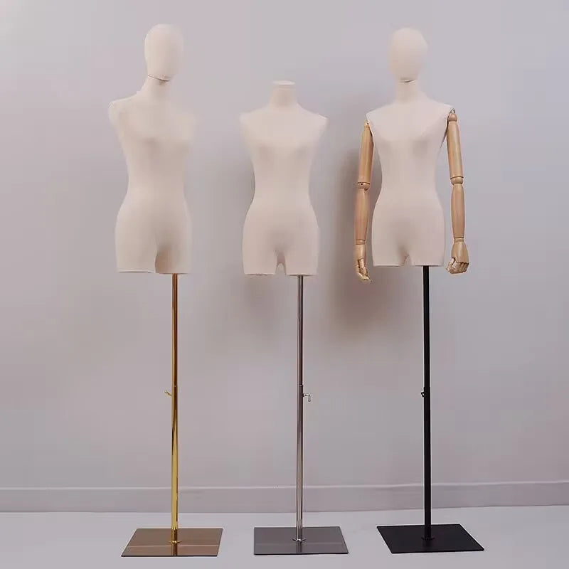 Boutique Garment Shop Woman Mannequin Clothing Store Half Body Plastic Half Female Mannequin With Color Base and Wheels