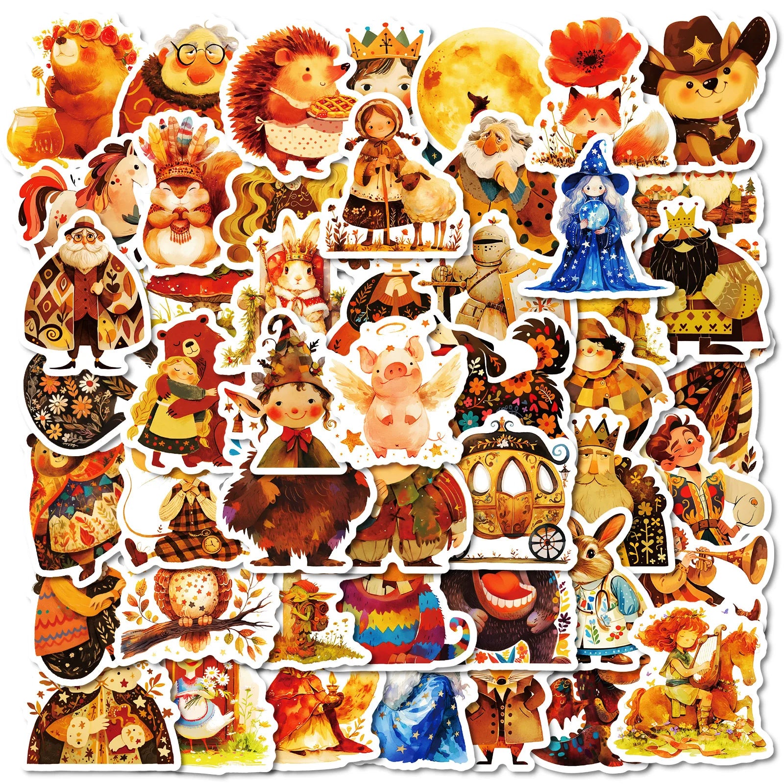 50Pcs Autumn Fairy Tales Painting Graffiti Stickers for Kids Book Refrigerator Picture Book Sticker