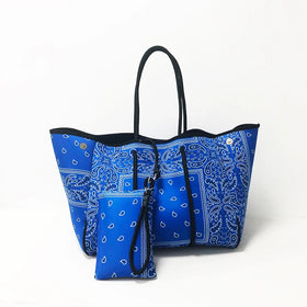 National Open XL Over Size Blue Neoprene Casual Tote Bag Mommy Sport Yoga