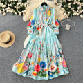 LW0739 Elegant Women'S Dresses Spring 2025 New Lapel Single Breasted Waist Lantern Sleeve Elegant Printed Dress