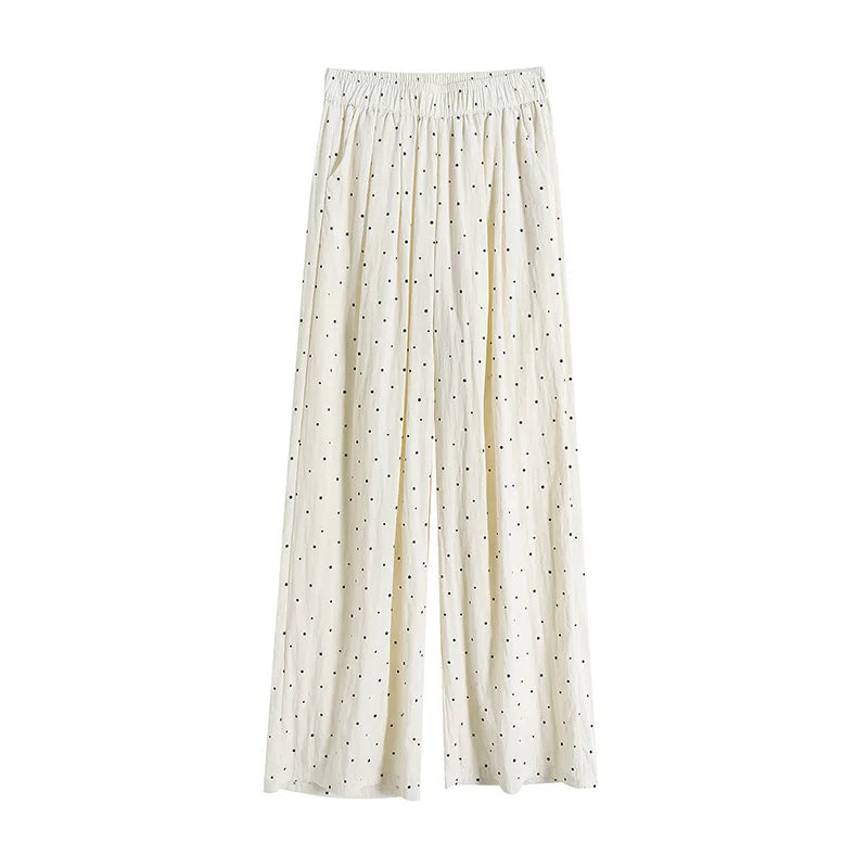 High Waist Polka Dot Ice Silk Wide Leg 2024 Summer Thin Pants Small Draping Mop Straight Leg Pants
