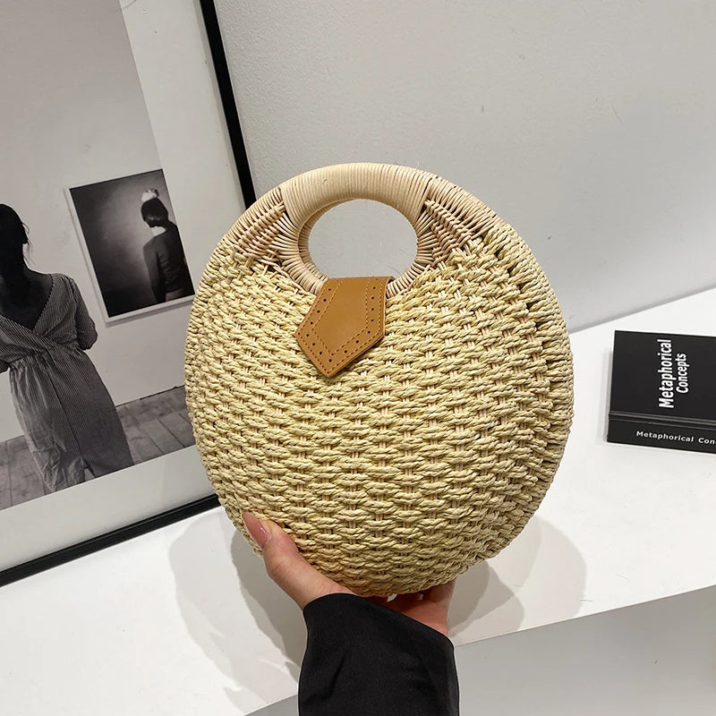 Wholesale New Design Natural Summer Beach Bag Hand Woven Wicker  Basket and Paper Straw Bali Style Handbags