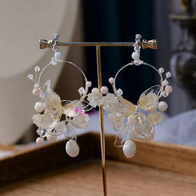 Fashionable Liquid Flowers Crystal Ear Clip Jewelry Women Bridal Earrings for Wedding