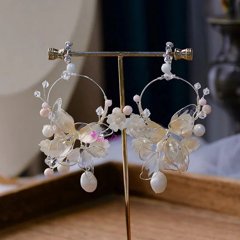 Fashionable Liquid Flowers Crystal Ear Clip Jewelry Women Bridal Earrings for Wedding