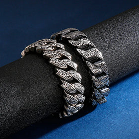 Chunky Embossed Stainless Steel Bracelet Punk Mysterious Symbol Biker Link Chain Bracelet for Men Antique Domineering Jewelry