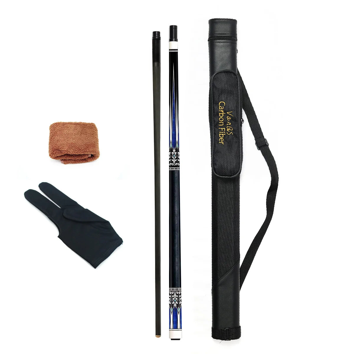 Premium Genuine Carbon Fiber Shaft Maple Wood Butt Nylon Wire Grip 1/2 Billiard Pool Cue Kit With Cue Case Glove Cue Towel MegaBDM