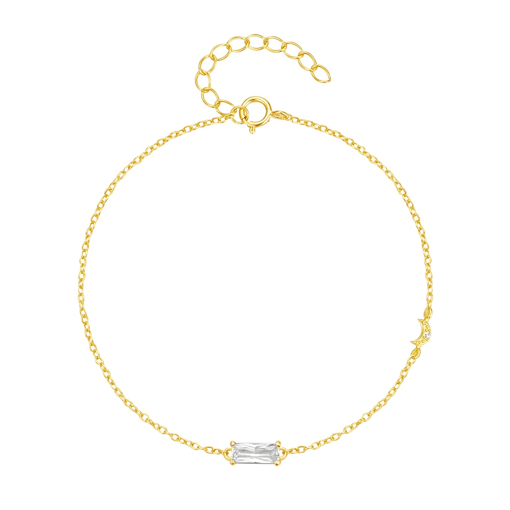 Fashion Jewelry 925 Sterling Silver Geometric Rectangle Rectangular square Diamond Zircon Gold Plated Bracelets for Women