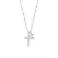 Joolim Zirconia Pave Double Cross Pendant Trendy Sweater Silver Color Necklace Stainless Steel Wholesale Jewelry